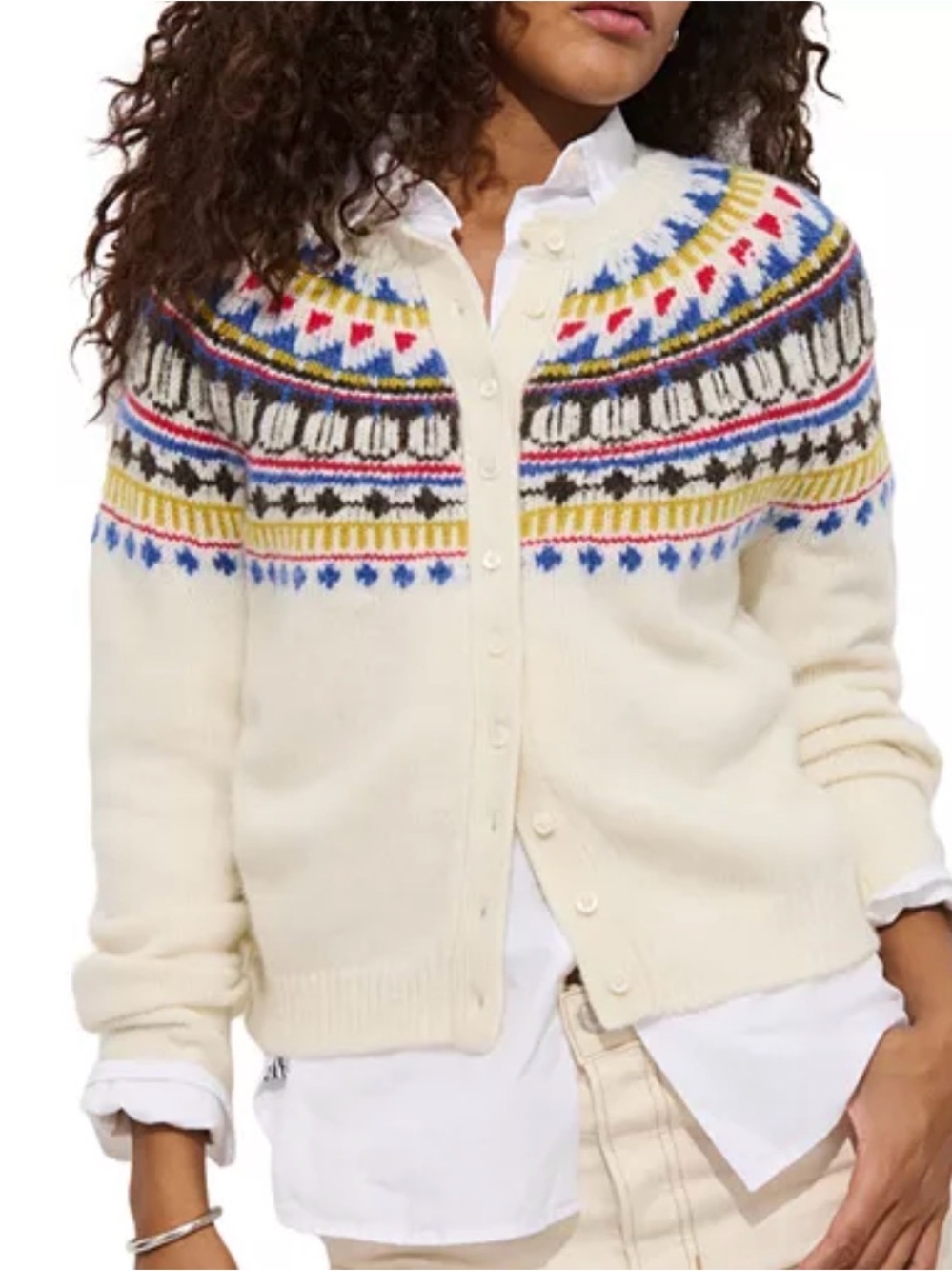 ALEX MILL size M women's cardigan Sweater wool Greene St. Fair Isle Crewneck